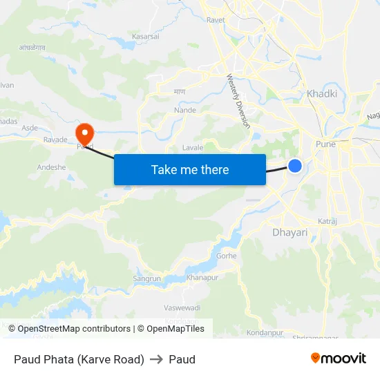 Paud Phata (Karve Road) to Paud map