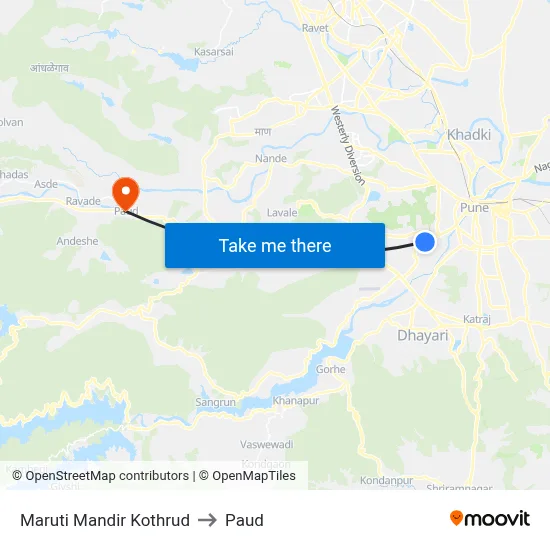 Maruti Mandir Kothrud to Paud map