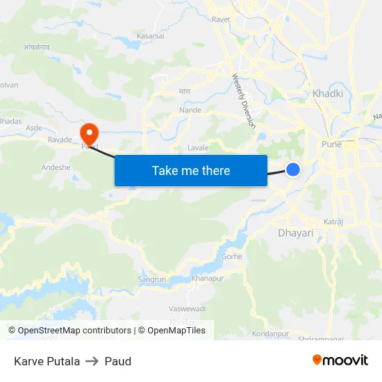Karve Putala to Paud map