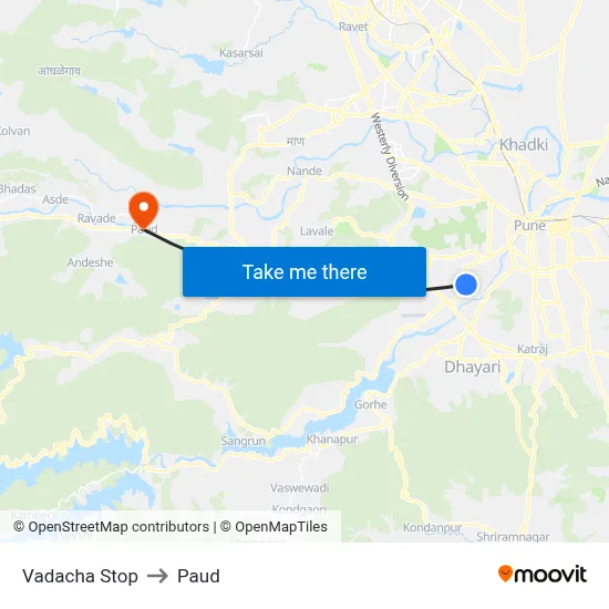 Vadacha Stop to Paud map
