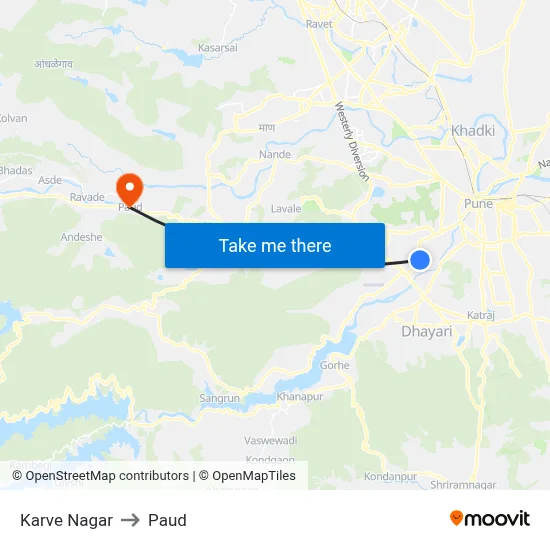 Karve Nagar to Paud map