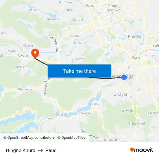 Hingne Khurd to Paud map