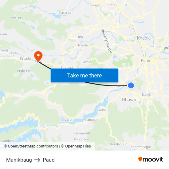 Manikbaug to Paud map