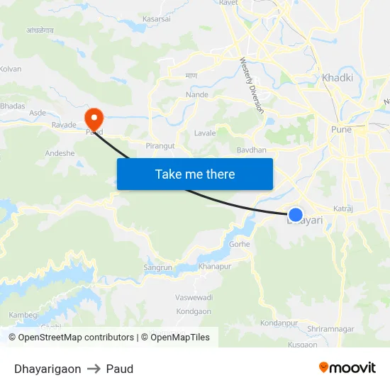 Dhayarigaon to Paud map