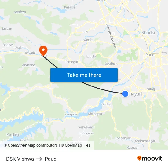 DSK Vishwa to Paud map