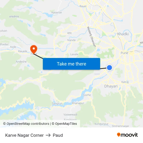Karve Nagar Corner to Paud map