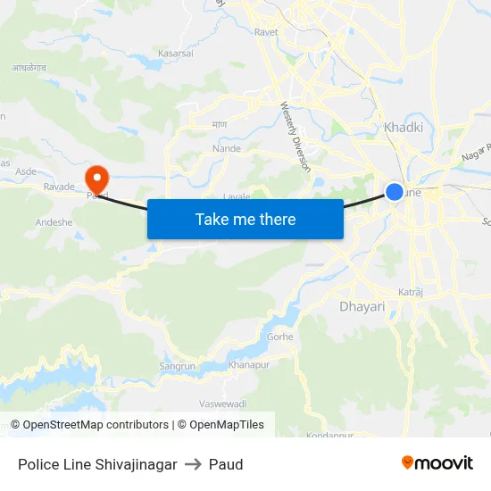 Police Line Shivajinagar to Paud map