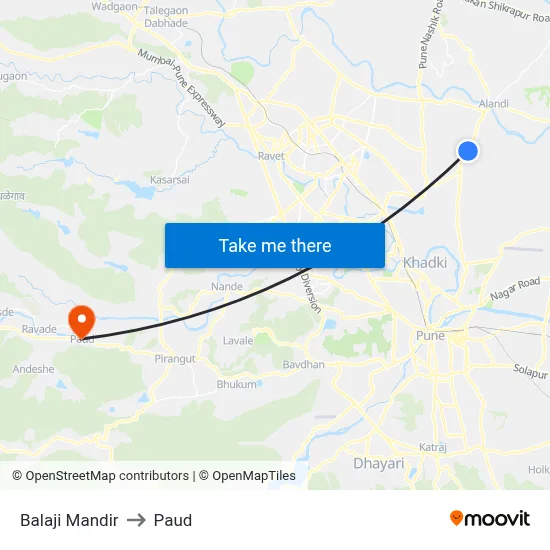 Balaji Mandir to Paud map