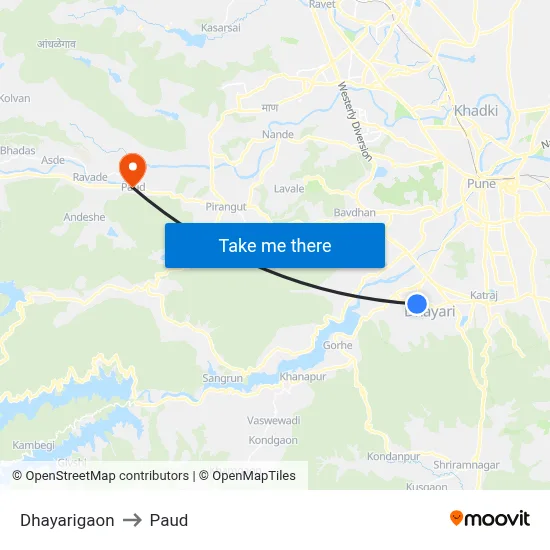 Dhayarigaon to Paud map