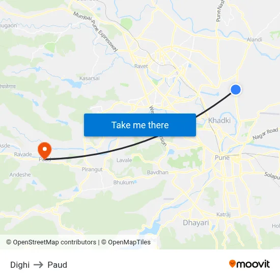 Dighi to Paud map