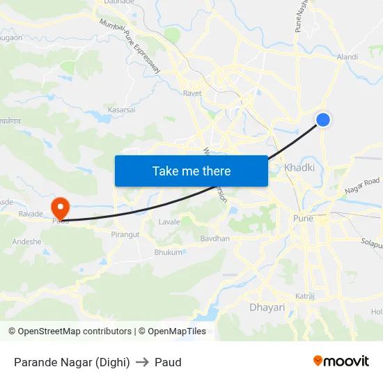 Parande Nagar (Dighi) to Paud map