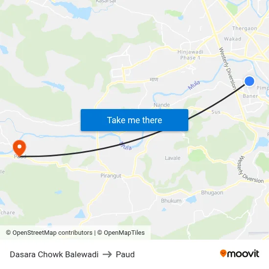 Dasara Chowk Balewadi to Paud map