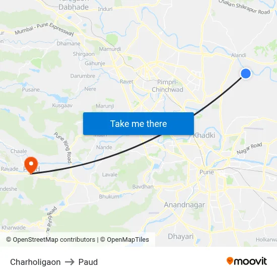 Charholigaon to Paud map