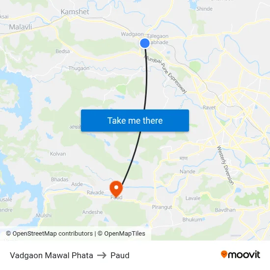 Vadgaon Mawal Phata to Paud map