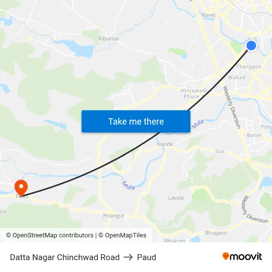 Datta Nagar Chinchwad Road to Paud map