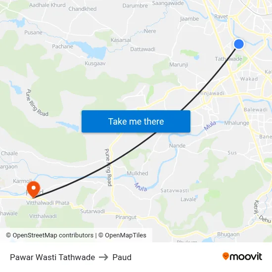 Pawar Wasti Tathwade to Paud map