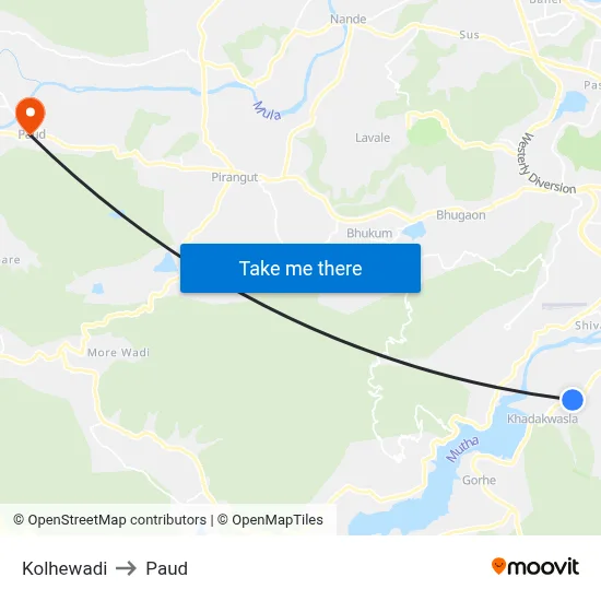 Kolhewadi to Paud map