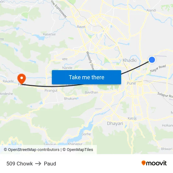 509 Chowk to Paud map
