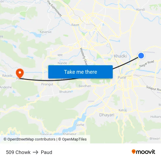 509 Chowk to Paud map