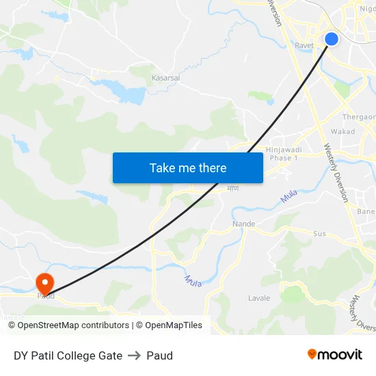 DY Patil College Gate to Paud map