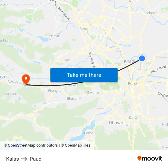 Kalas to Paud map