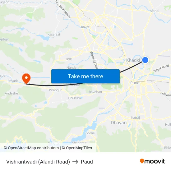 Vishrantwadi (Alandi Road) to Paud map