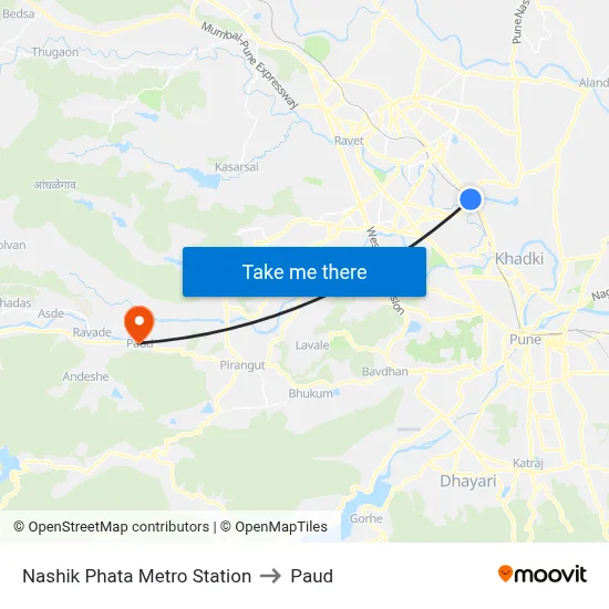 Nashik Phata Metro Station to Paud map