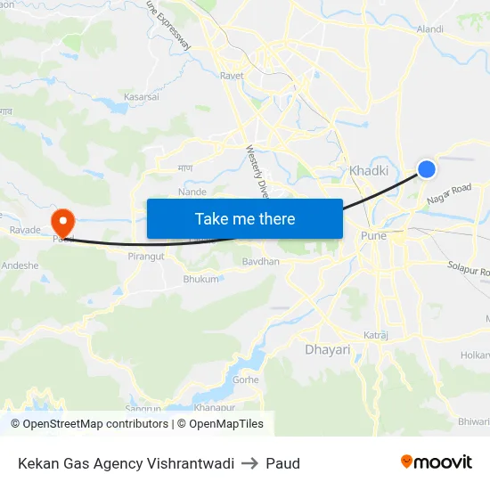 Kekan Gas Agency Vishrantwadi to Paud map