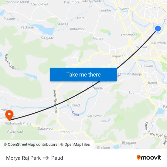 Morya Raj Park to Paud map