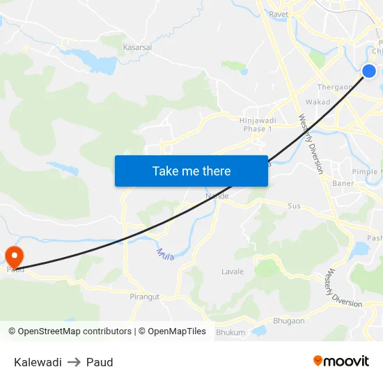 Kalewadi to Paud map