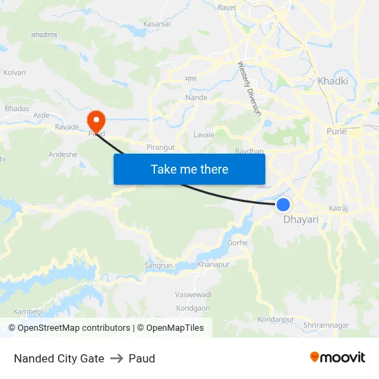 Nanded City Gate to Paud map