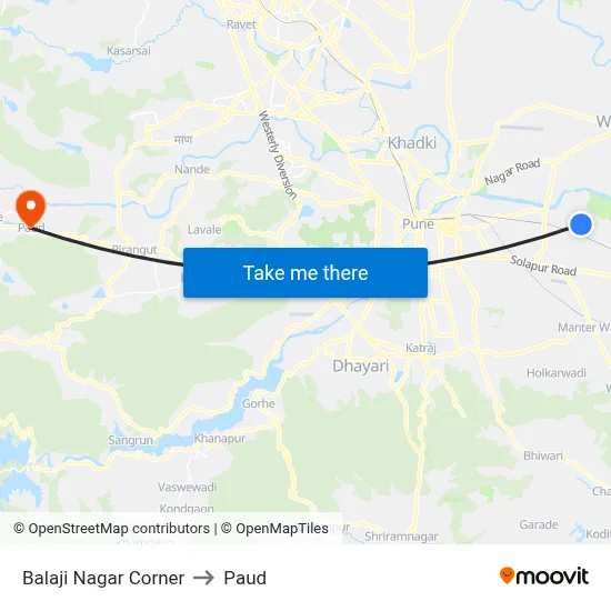 Balaji Nagar Corner to Paud map