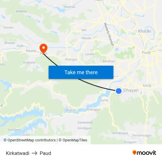 Kirkatwadi to Paud map