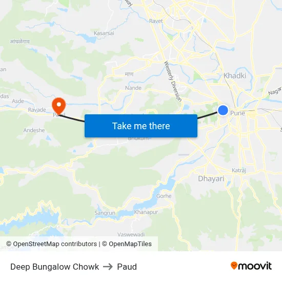 Deep Bungalow Chowk to Paud map