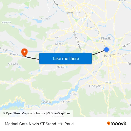 Mariaai Gate Navin ST Stand to Paud map