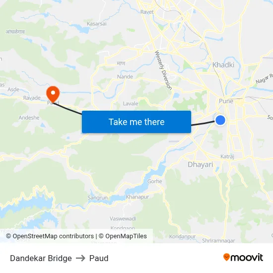Dandekar Bridge to Paud map