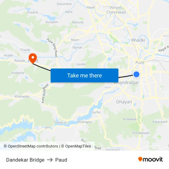Dandekar Bridge to Paud map