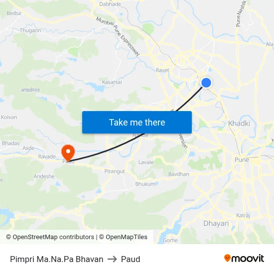 Pimpri Ma.Na.Pa Bhavan to Paud map