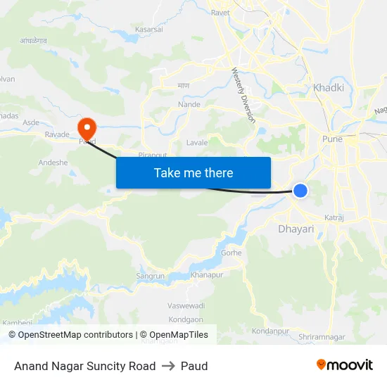 Anand Nagar Suncity Road to Paud map