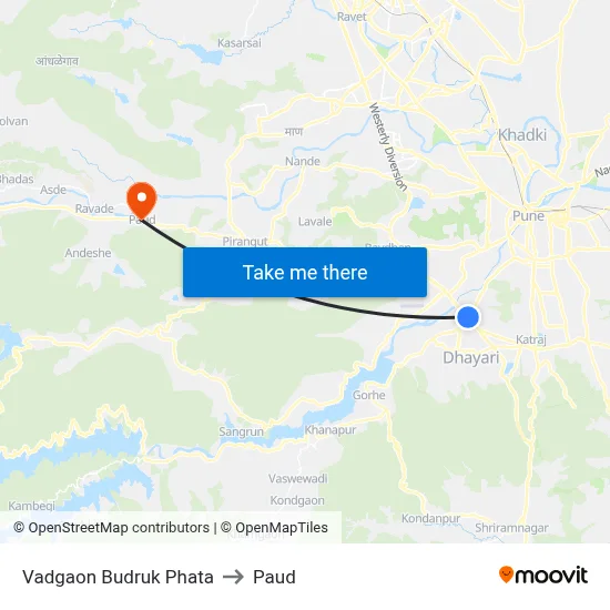 Vadgaon Budruk Phata to Paud map