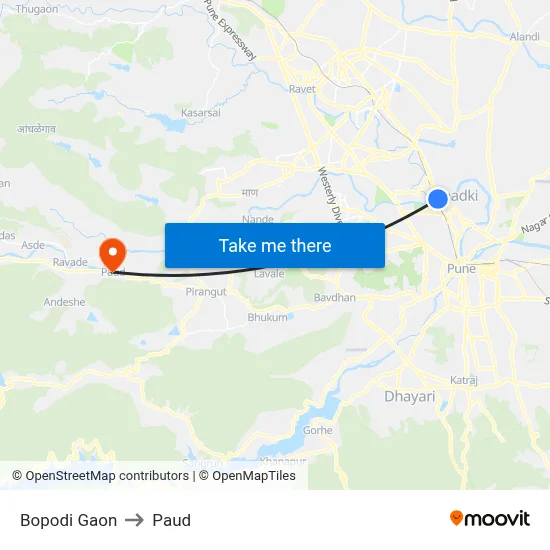 Bopodi Gaon to Paud map