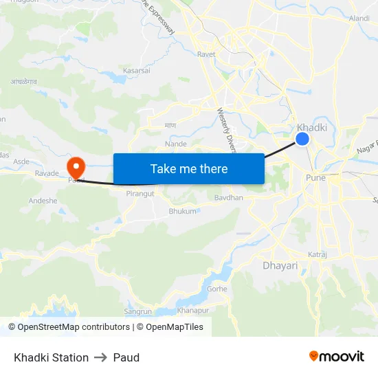 Khadki Station to Paud map