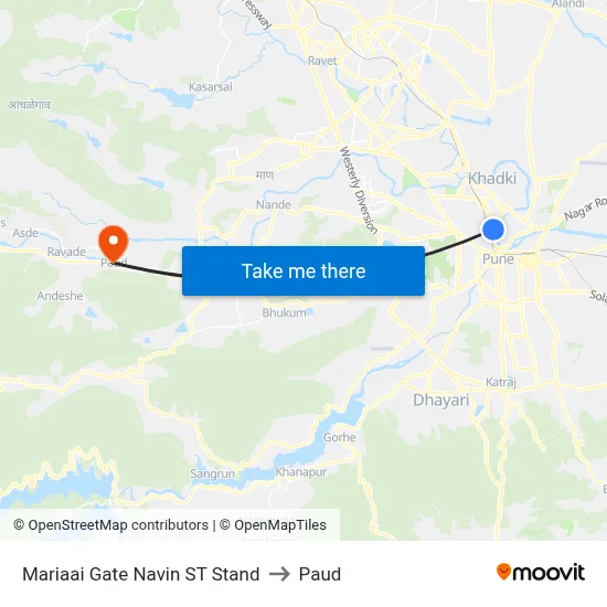 Wakdewadi ST Stand to Paud map