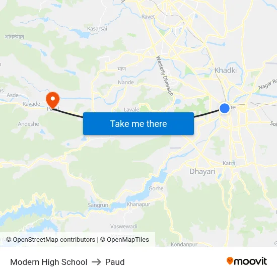 Modern High School to Paud map