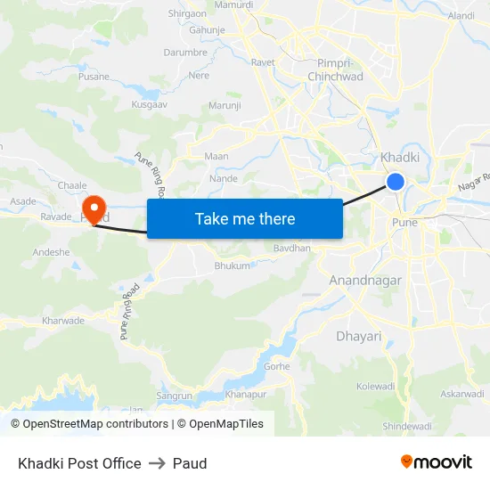 Khadki Post Office to Paud map