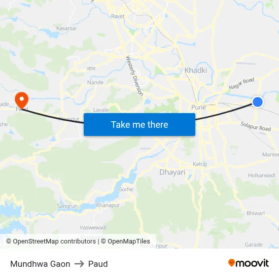Mundhwa Gaon to Paud map