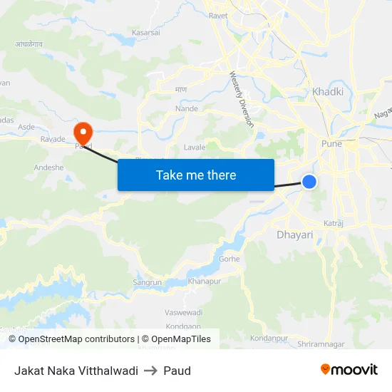 Jakat Naka Vitthalwadi to Paud map