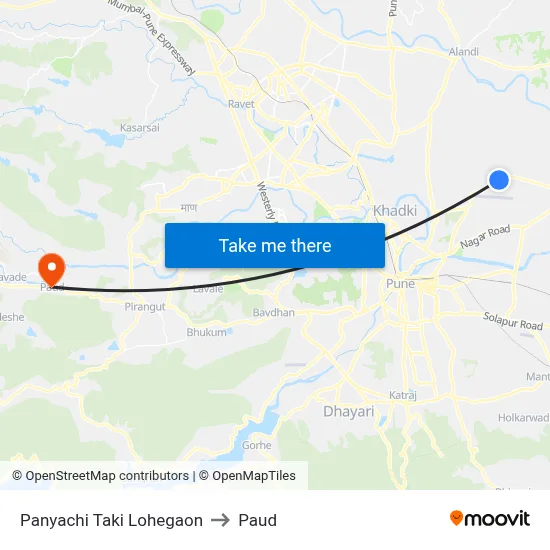 Panyachi Taki Lohegaon to Paud map