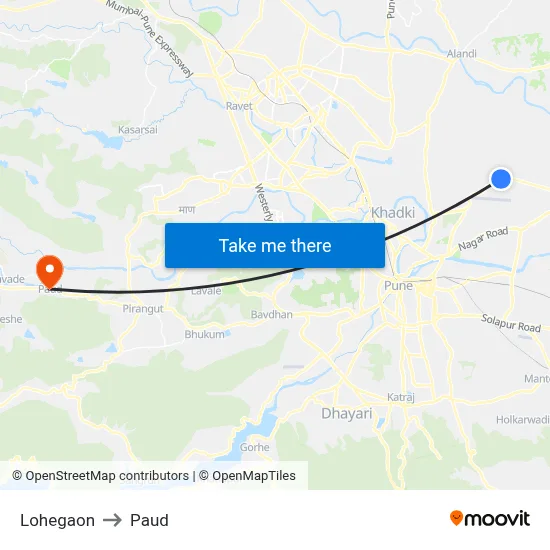 Lohegaon to Paud map