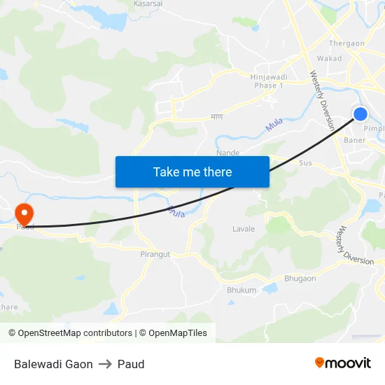 Balewadi Gaon to Paud map